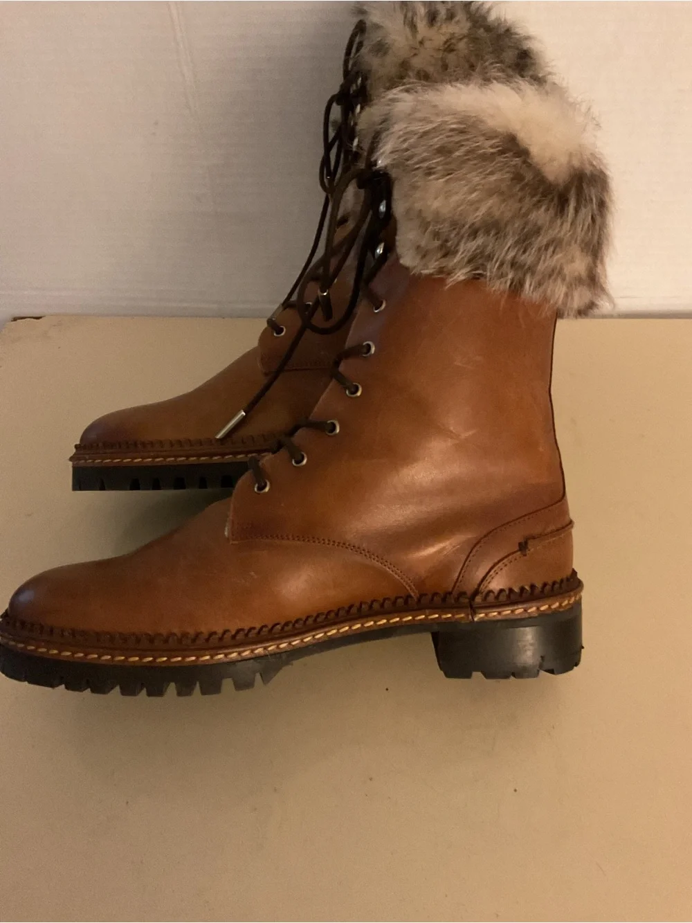 Massimo Dutti women Leather fur combat boots US 6